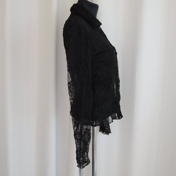Vintage Y2K Sirens Sheer Black Lace Button Up Shirt Sz S - Picture 2 of 5